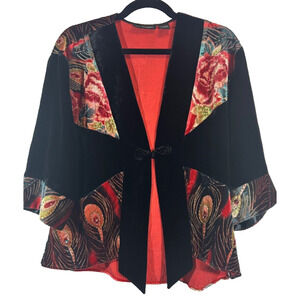 The Paragon S Silk Rayon Floral Kimono Jacket Cover Up Peacock Art to Wear E7